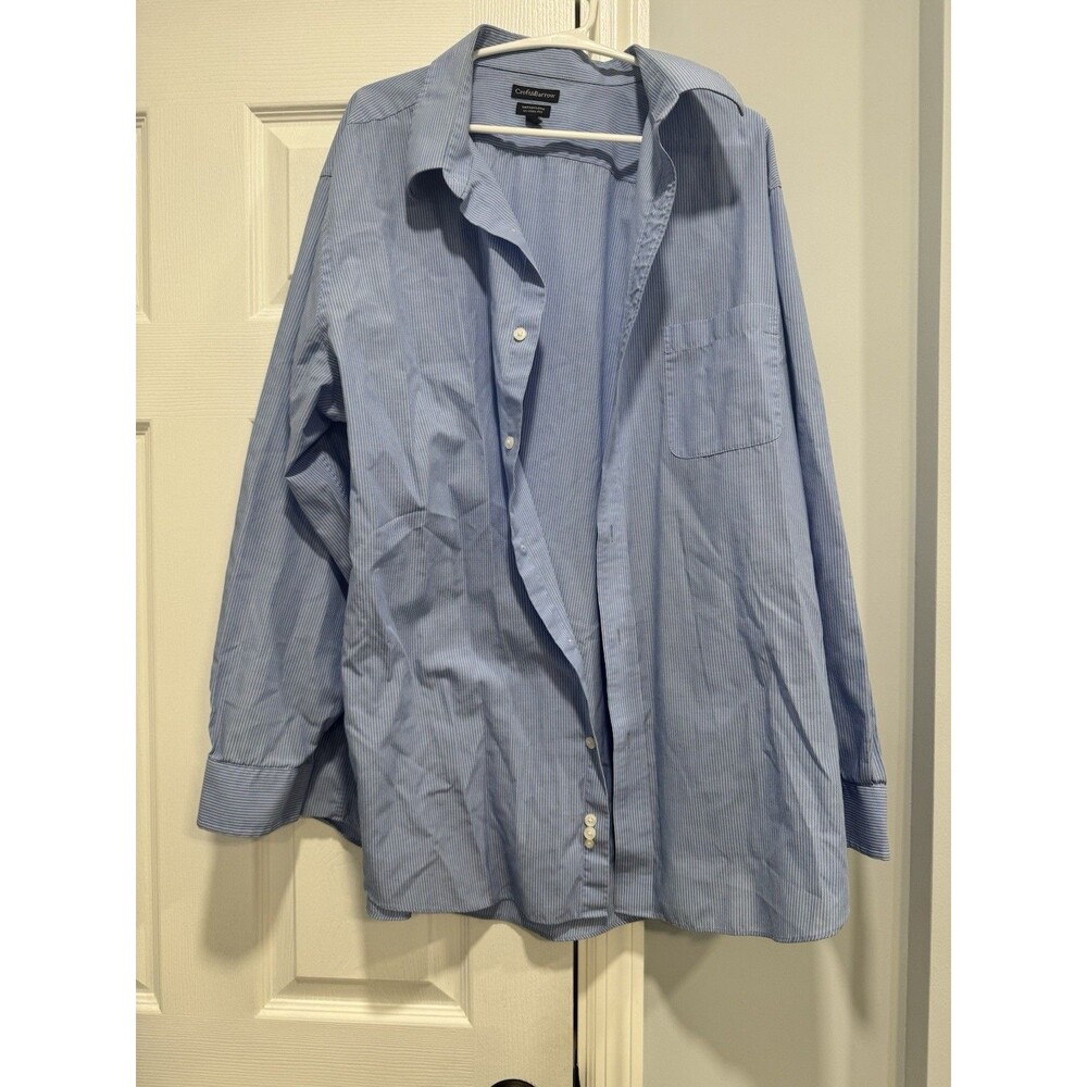 Croft & Barrow Broadcloth Classic Fit Blue Stripe Dress Shirt Mens 18.5 34/35